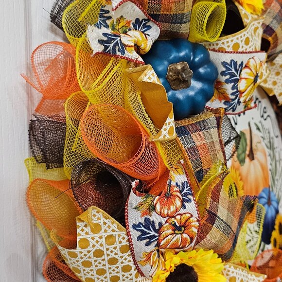 🌻 Welcome Pumpkin & Sunflower Wreath 🎃💙 - Picture 6 of 6